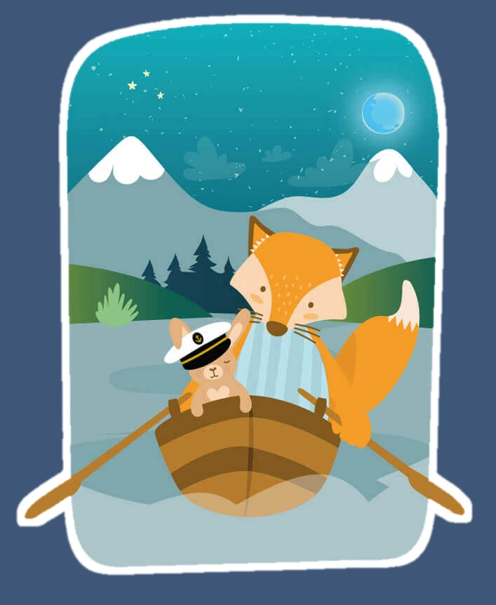 Fluffy und der Hase im Boot auf dem See bei Nacht